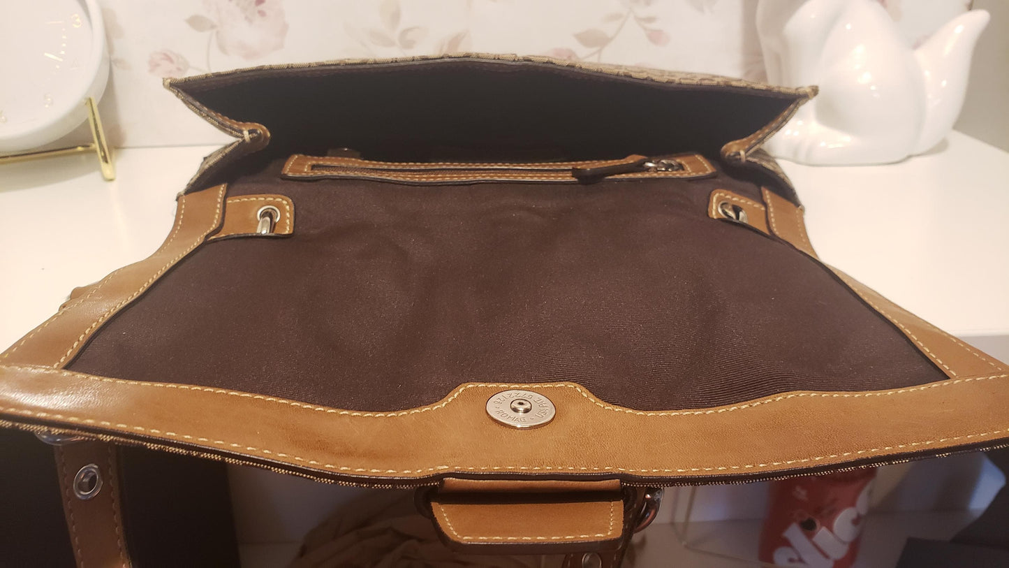 Vintage COACH iconic Soho Optic Signature Canvas and leather shoulder buckle flap bag #7075 Y2K