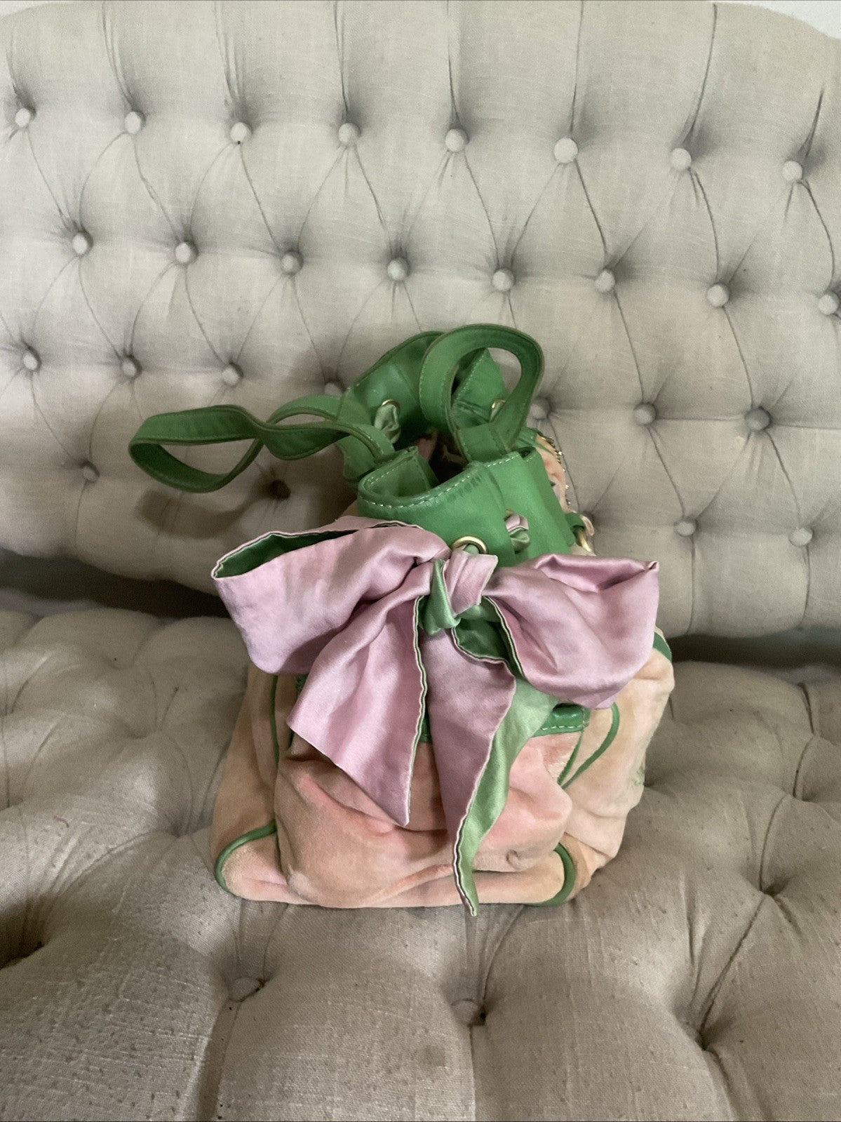 Rare Vintage Juicy Couture Daydreamer Pink and Green Velour bag Y2K