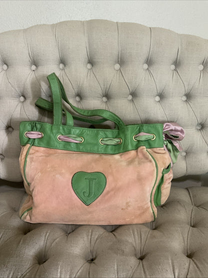 Rare Vintage Juicy Couture Daydreamer Pink and Green Velour bag Y2K