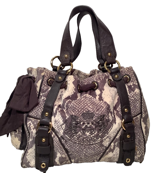 JUICY COUTURE-Y2K Style-White Snake Print Velour Style Purse Cotton/Poly Blend