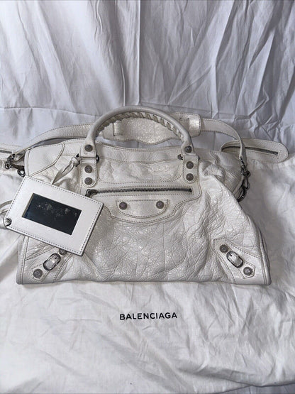 Rare Balenciaga White Motorcycle Le City Bag Original Classic Y2k Leather 35cm