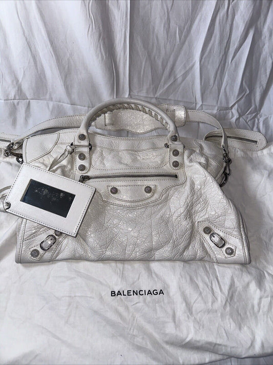 Rare Balenciaga White Motorcycle Le City Bag Original Classic Y2k Leather 35cm