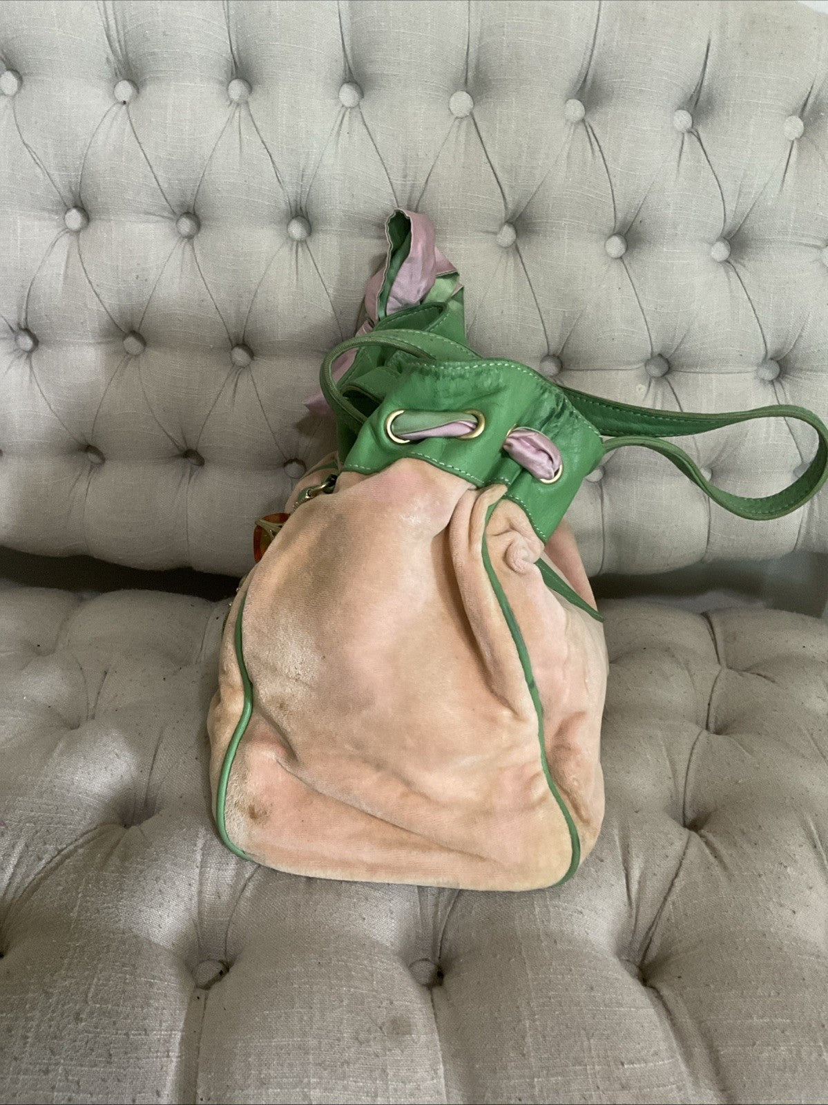 Rare Vintage Juicy Couture Daydreamer Pink and Green Velour bag Y2K