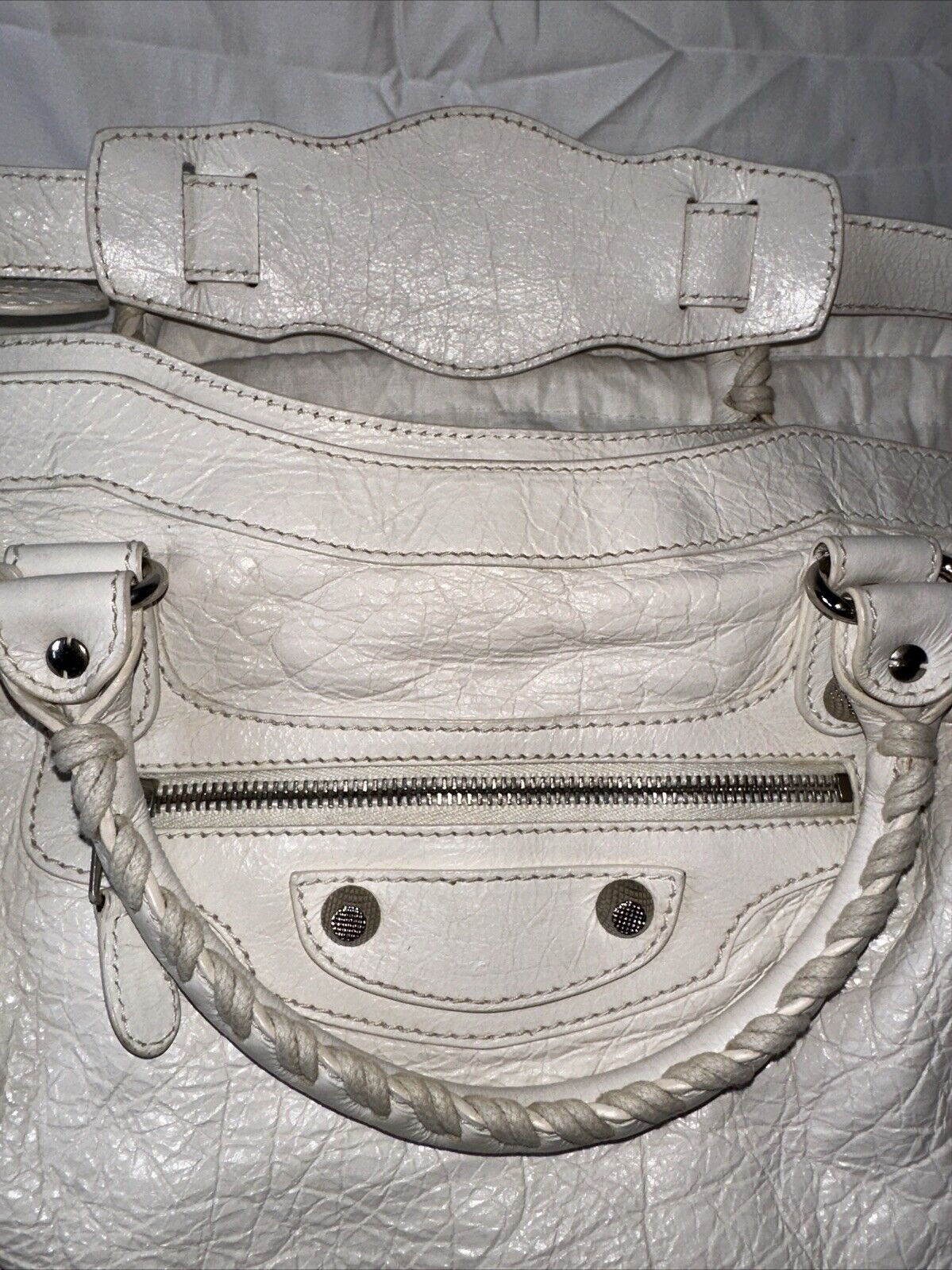 Rare Balenciaga White Motorcycle Le City Bag Original Classic Y2k Leather 35cm